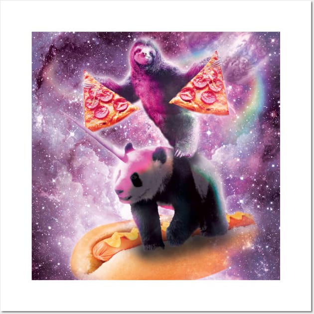 Space Pizza Sloth On Panda Unicorn On Hotdog Wall Art by Random Galaxy